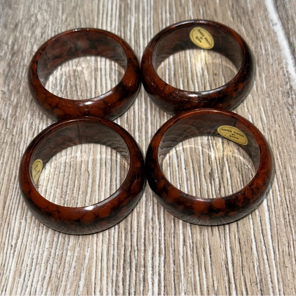 Vintage Set Of 4 Mahogany Napkin Holder Brown Black  Retro Made In Hong Kong - Picture 6 of 8